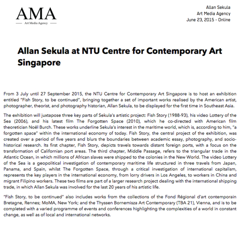 Allan Sekula at NTU Centre for Contemporary Art Singapore - AMA