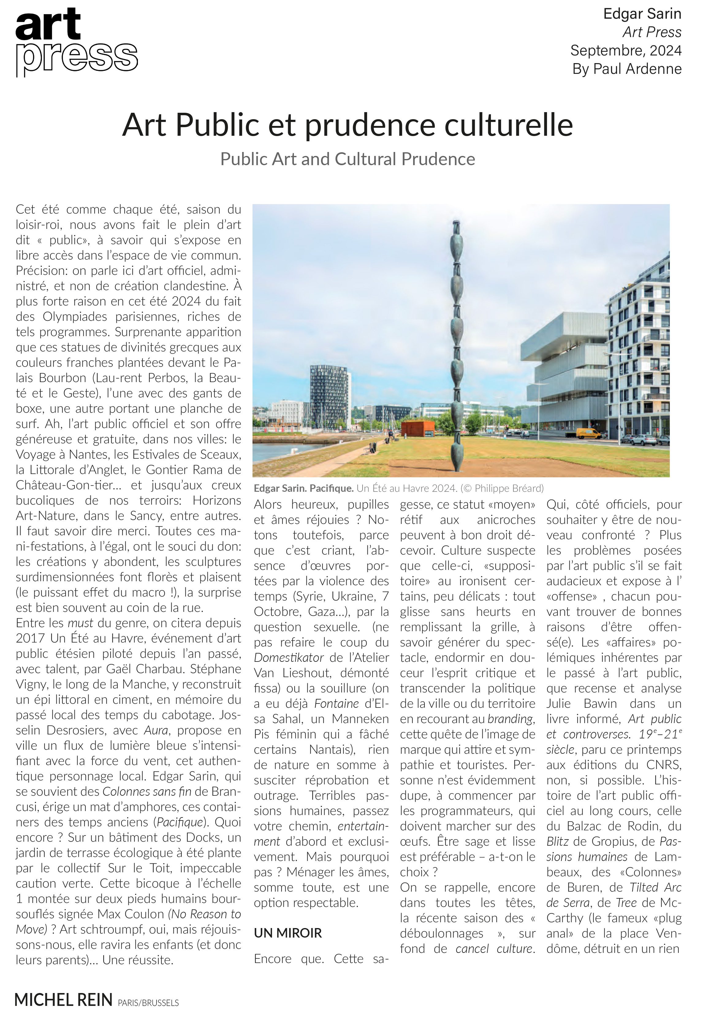 Art Public et prudence culturelle - Art Press