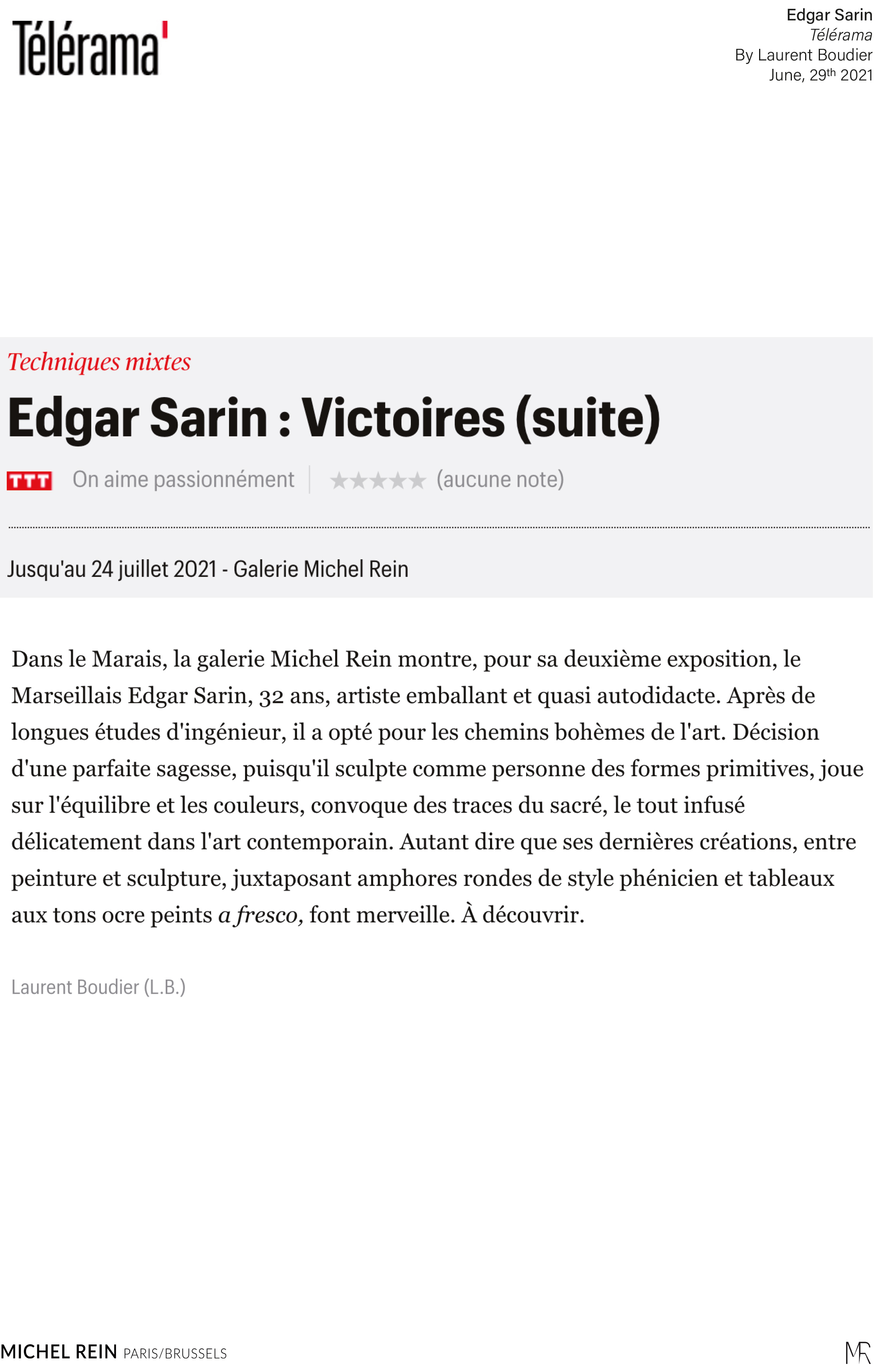 Edgar Sarin : Victoires (suite) - Tlrama