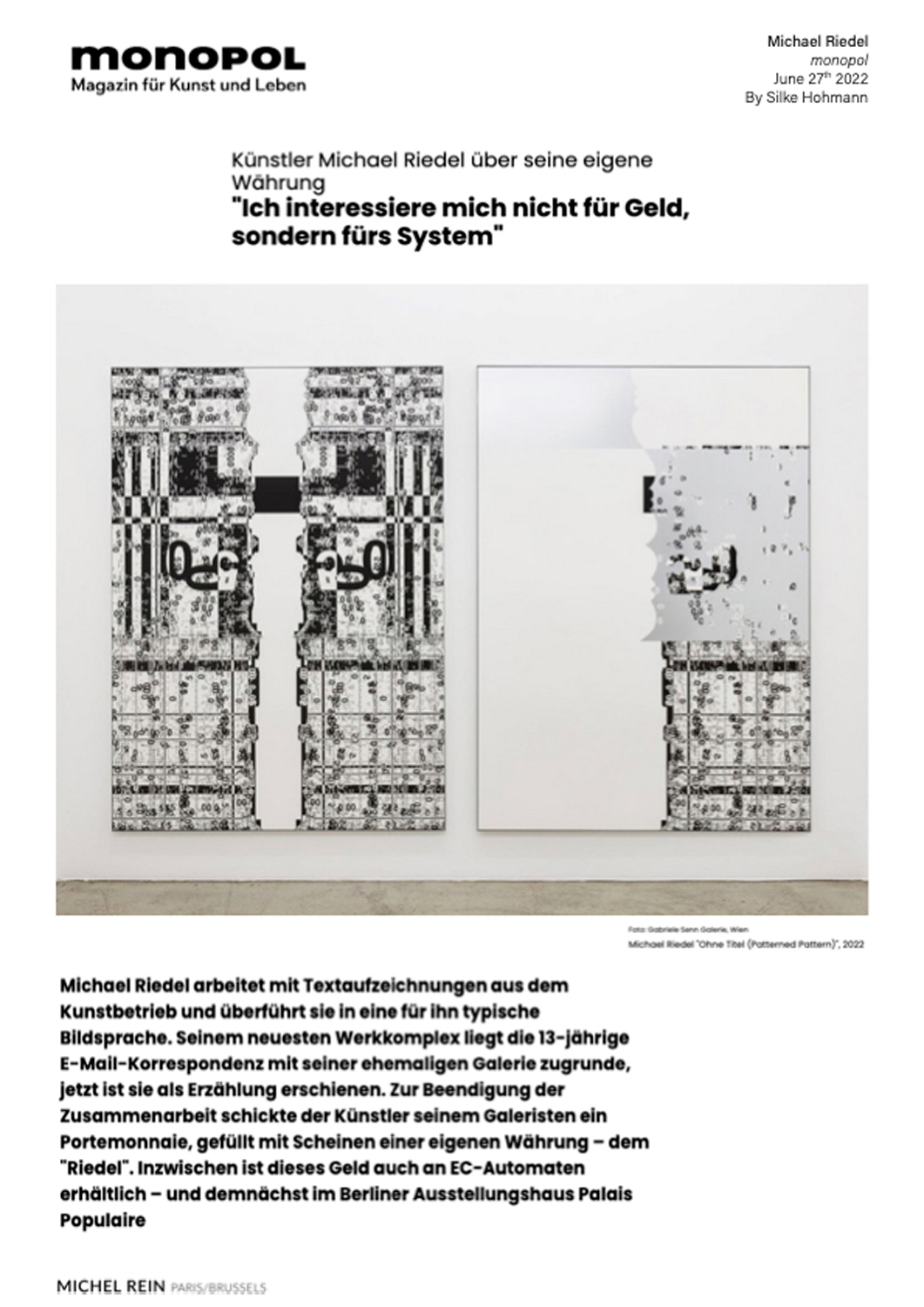 Künstler Michael Riedel über seine eigene Währung - monopol