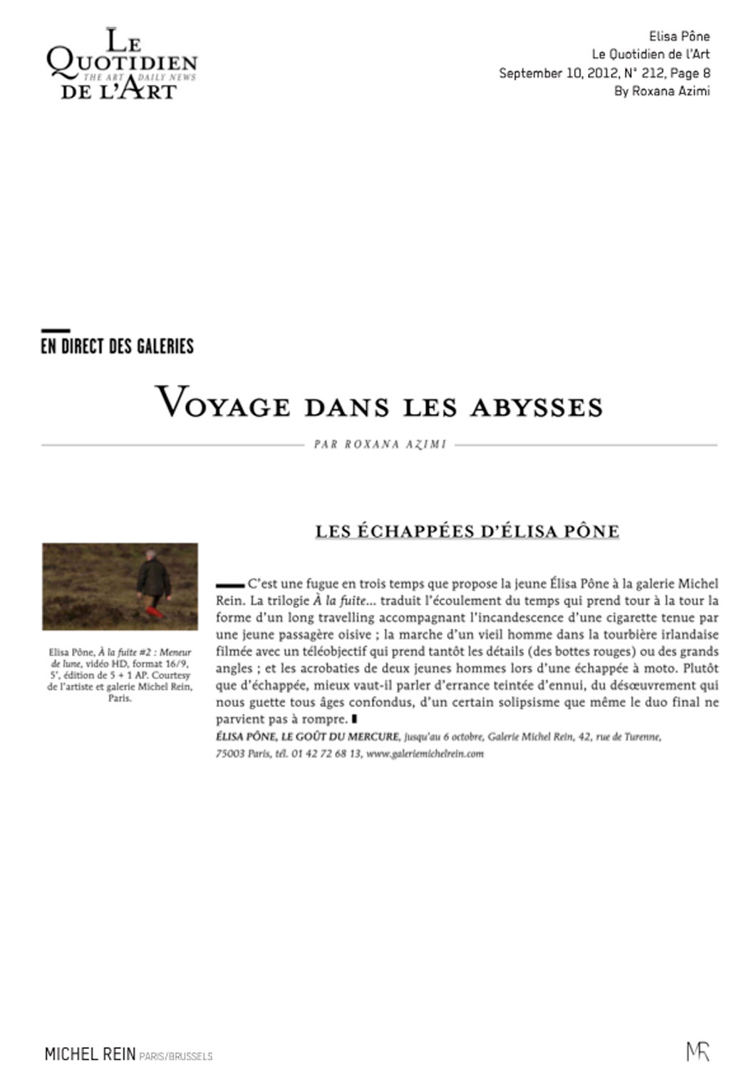 Les échapées d'Elisa Pône  - Le Quotidien de l'art